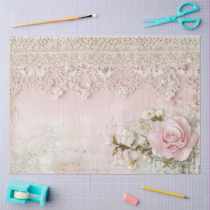 Papel De Seda Shabby Chic Rosa Encaje