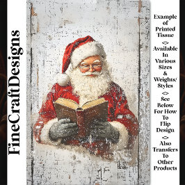 Papel De Seda Shabby Chic Santa Reading On Wood AY8 Decoupage