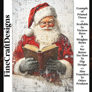 Papel De Seda Shabby Chic Santa Reading On Wood AY9 Decoupage