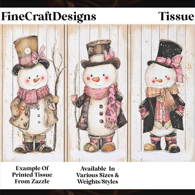 Papel De Seda Shabby Chic Snowman Trio Wood Panel FG1 Decoupage (Subido por el creador)