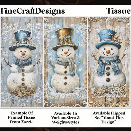 Papel De Seda Shabby Chic Snowmen Blue Gold EL8L Decoupage