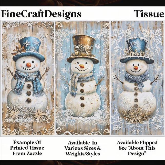 Papel De Seda Shabby Chic Snowmen Blue Gold EL8R Decoupage (Subido por el creador)
