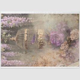 Papel De Seda Shabby Chic Vintage Birdcage, Bird & Floral