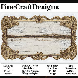 Papel De Seda Shabby Chic Wood + Marco de desplazamiento dorado 