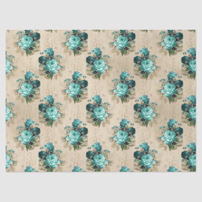 Papel De Seda Shabby Floral Aqua Series Design 3 (Anverso)