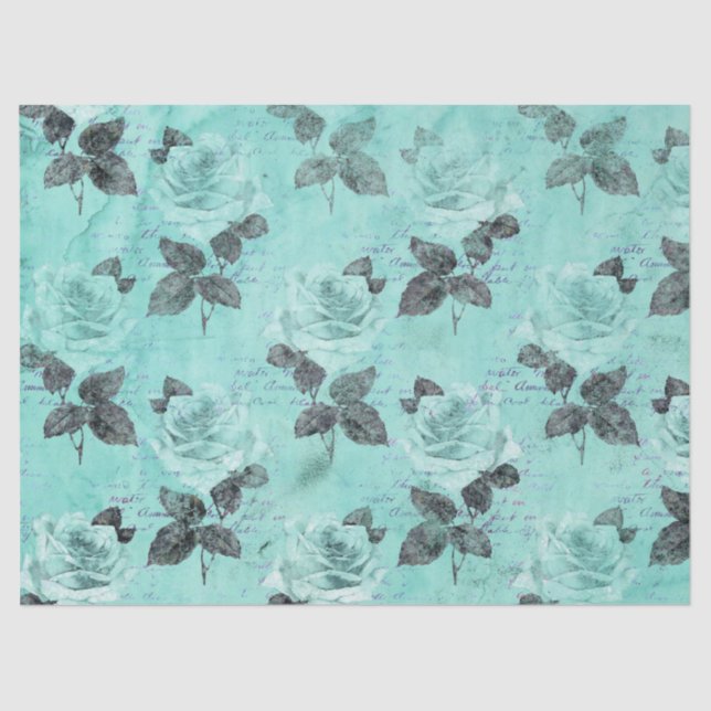 Papel De Seda Shabby Floral Turquoise Series Design 4 (Anverso)