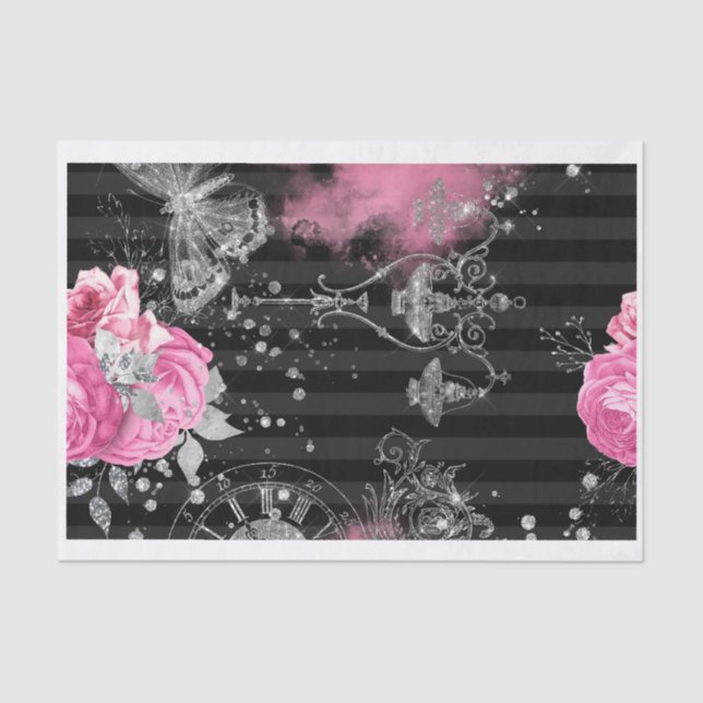 Papel De Seda Shabby Glam rosa y negro (Anverso)