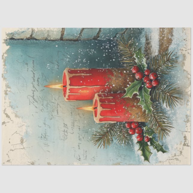 Papel De Seda Shabby Navidades chic velas rojas frambuesa (Anverso)