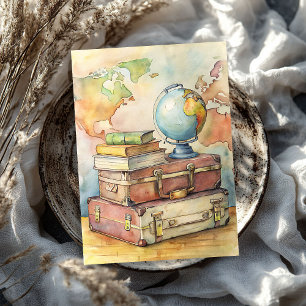 Papel De Seda Shabby Watercolor maletas vintage mapa del mundo