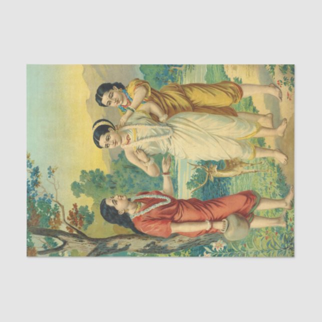 Papel De Seda Shakuntala Sakhi por Raja Ravi Varma (Anverso)
