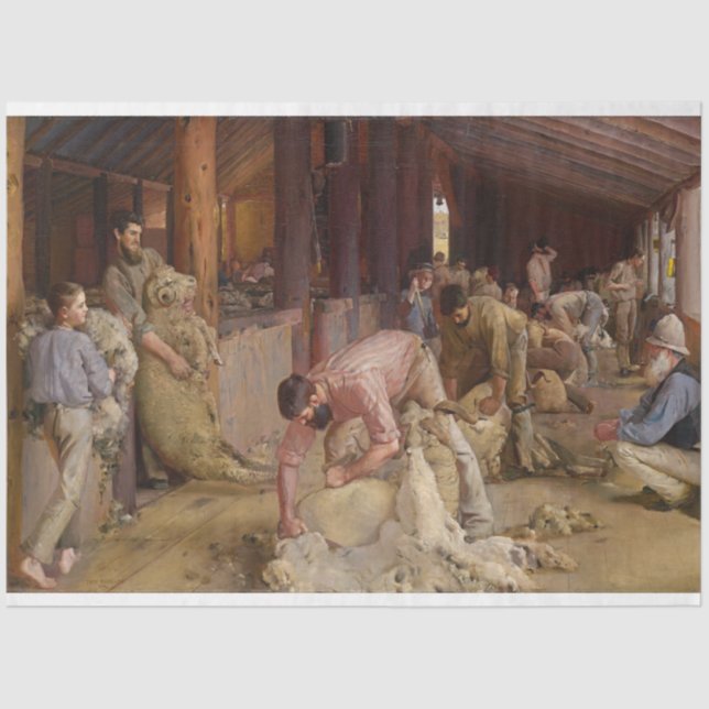 Papel De Seda Shearing the Rams (Arte Australiano) (Tom Roberts) (Anverso)