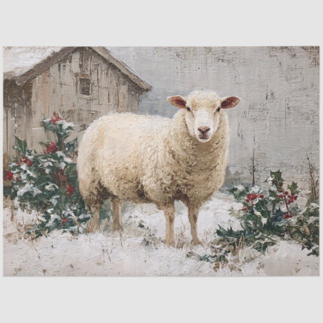 Papel De Seda Sheep in Snowy Winter Scene (Anverso)
