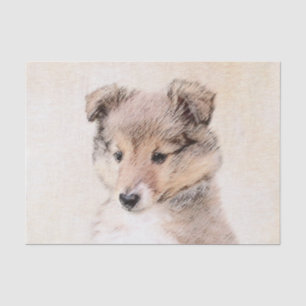 Papel De Seda Shetland Sheepdog Puppy Pintura Original Perro Art