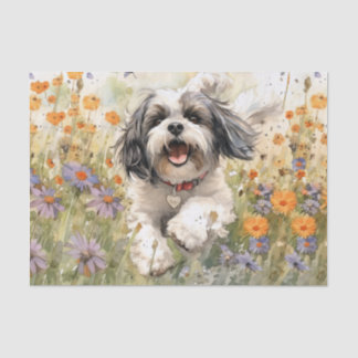 Papel De Seda Shih Tzu, acuarela floral