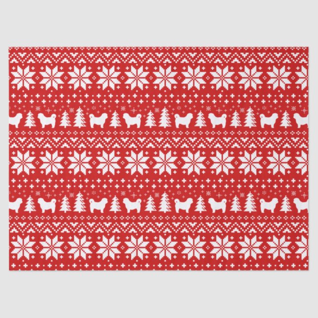 Papel De Seda Shih Tzu siluetea rojo del modelo del navidad (Anverso)