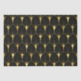 Papel De Seda Shiny Gold Art Deco Pattern On Black