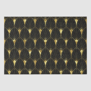 Papel De Seda Shiny Gold Art Deco Pattern On Black