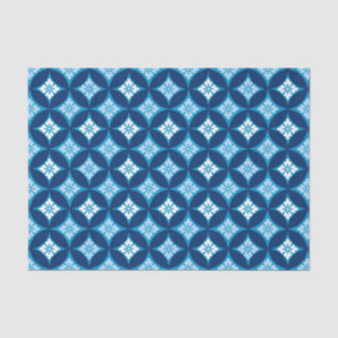Papel De Seda Shippo con motivos florales, azul índigo y blanco