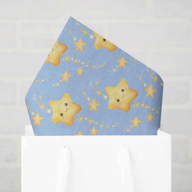 Papel De Seda Shooting Stars Soft Blue Sky Whimsical Baby Shower (Bolsa de regalo)