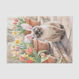 Papel De Seda Siamese Bunny Cute Easter Cat with Tulips 