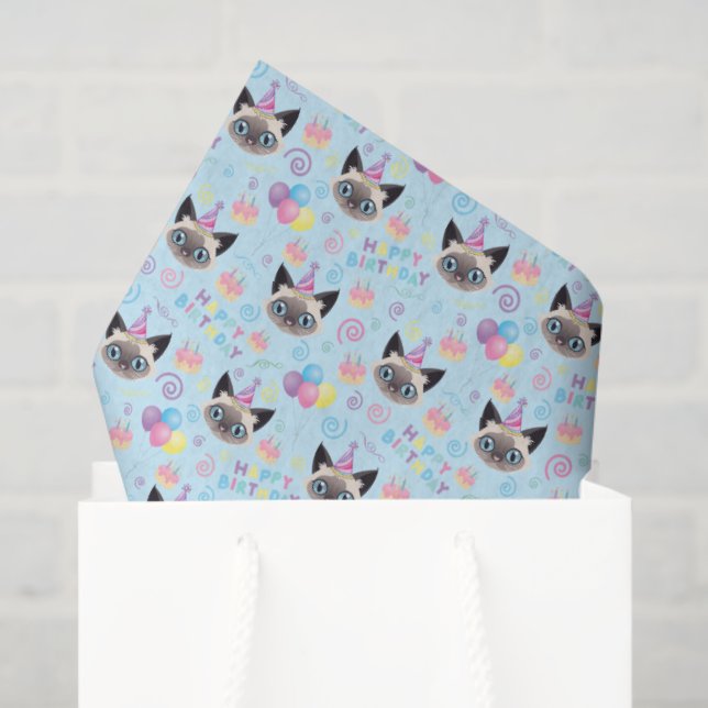 Papel De Seda Siamese Cat Birthday Tissue Paper in Blue (Bolsa de regalo)