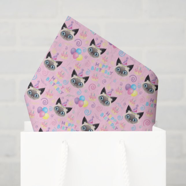 Papel De Seda Siamese Cat Birthday Tissue Paper in Pink (Bolsa de regalo)