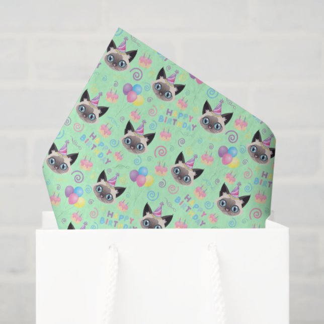 Papel De Seda Siamese Cat Tissue Paper in Green (Bolsa de regalo)