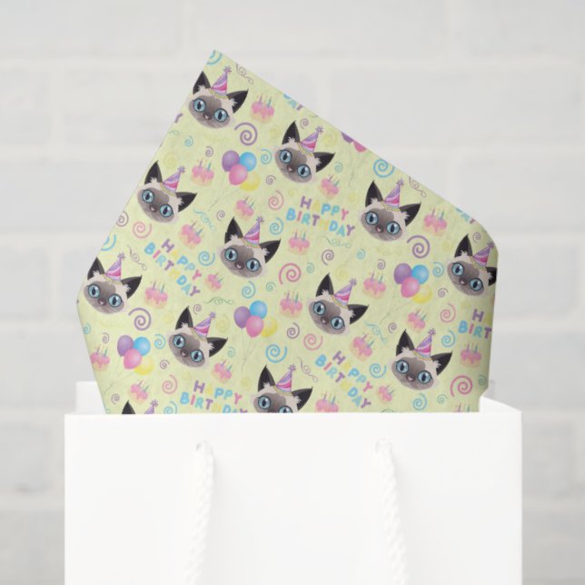 Papel De Seda Siamese Cat Tissue Paper in Yellow (Bolsa de regalo)