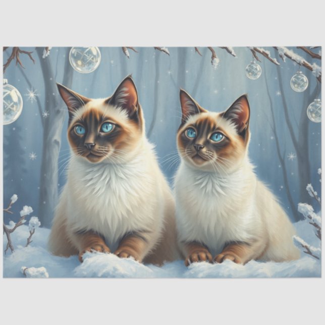 Papel De Seda Siamese Christmas Cats Tissue Paper (Anverso)