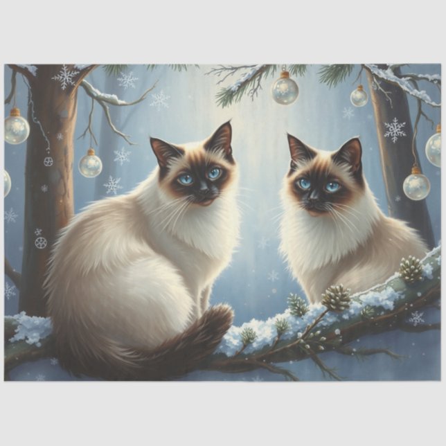 Papel De Seda Siamese Christmas Cats Tissue Paper (Anverso)