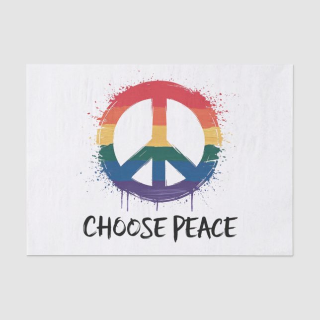 Papel De Seda Signo de paz arcoiris con texto "Elegir paz" (Anverso)