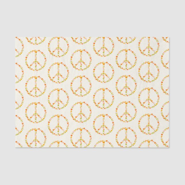 Papel De Seda Signo de signo de paz floral hippie boho en amaril (Anverso)