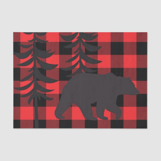 Papel De Seda Silhouette de oso negro trenzado rojo (Anverso)