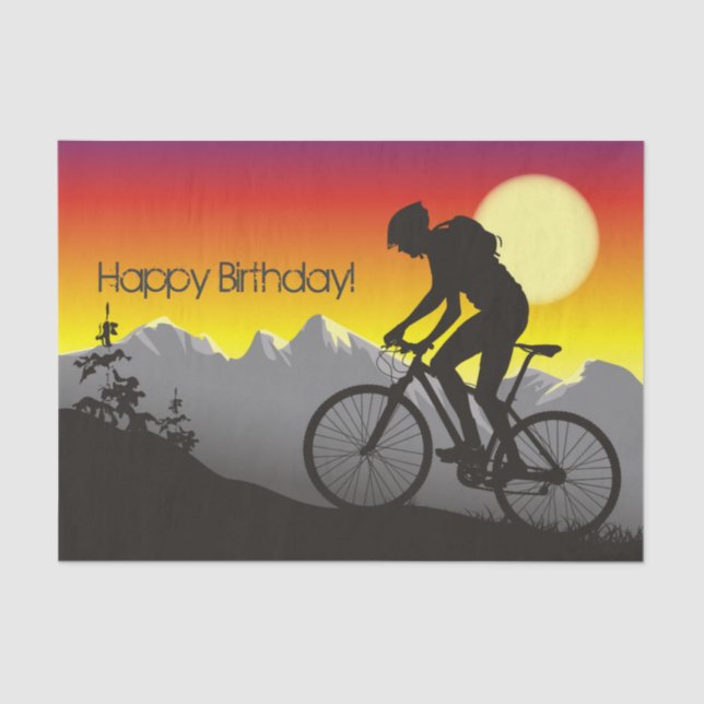 Papel De Seda Silhouette Mountain Bike Feliz cumpleaños (Anverso)