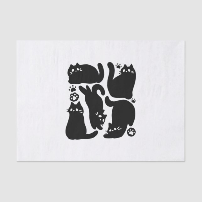 Papel De Seda Silhouettes de gato negro - Diseño felino lindo (Anverso)