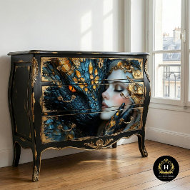 Papel De Seda Silla de arte de mujer encantada con dragón decoup