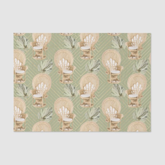 Papel De Seda Silla de mimbre verde y hoja de palma (Anverso)