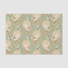 Papel De Seda Silla de Rattán Verde y Hoja de Palma