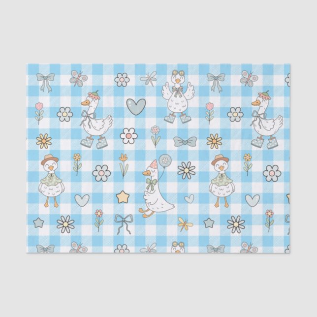 Papel De Seda Silly Goose Blue Gingham Birthday (Anverso)