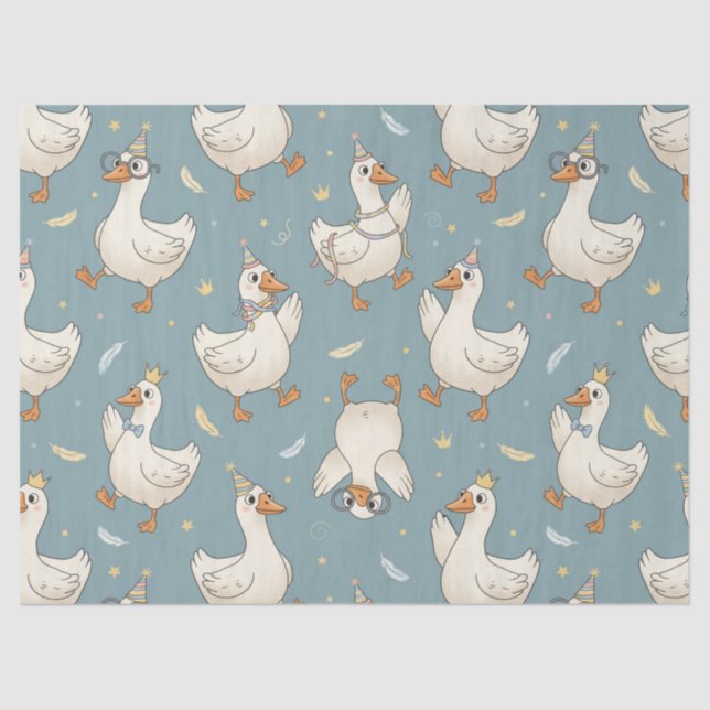 Papel De Seda Silly Goose Party – Blue Background with Feathers (Anverso)