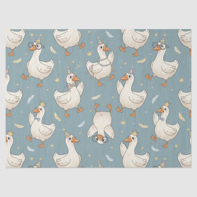 Papel De Seda Silly Goose Party – Fondo Azul con Plumas (Anverso)