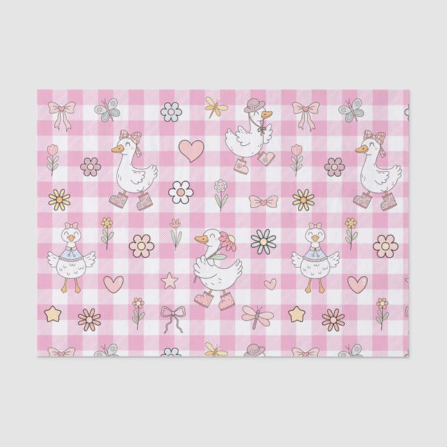 Papel De Seda Silly Goose Pink Gingham Birthday (Anverso)