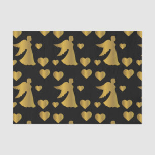 Papel De Seda Silueta de alas de ángel dorado Corazones religios