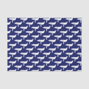 Papel De Seda Silueta de ballena vintage dibujando azul blanco