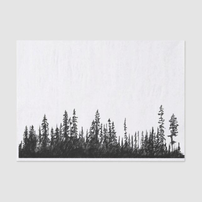 Papel De Seda Silueta de bosquejo rústico negro de decoupage (Anverso)