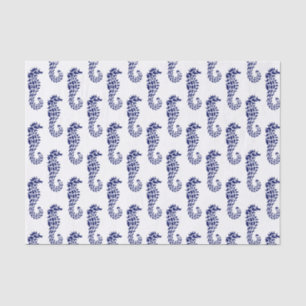 Papel De Seda Silueta de Caballito de Mar Tema de Playa - Azul