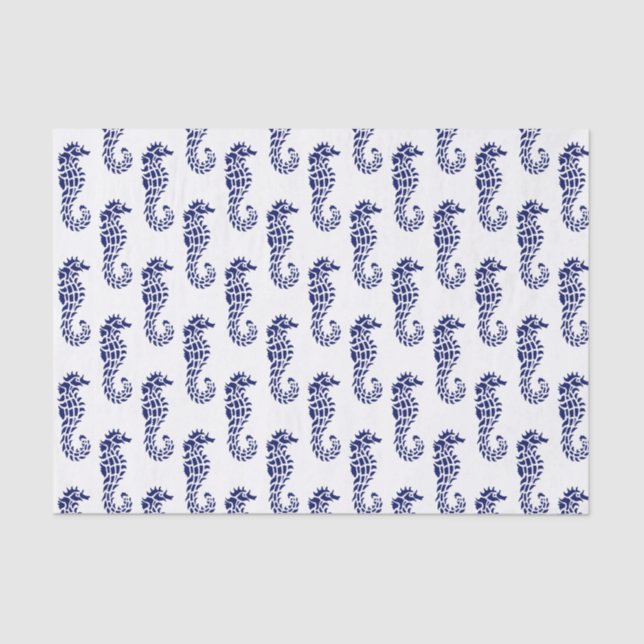 Papel De Seda Silueta de Caballito de Mar Tema de Playa - Azul (Anverso)