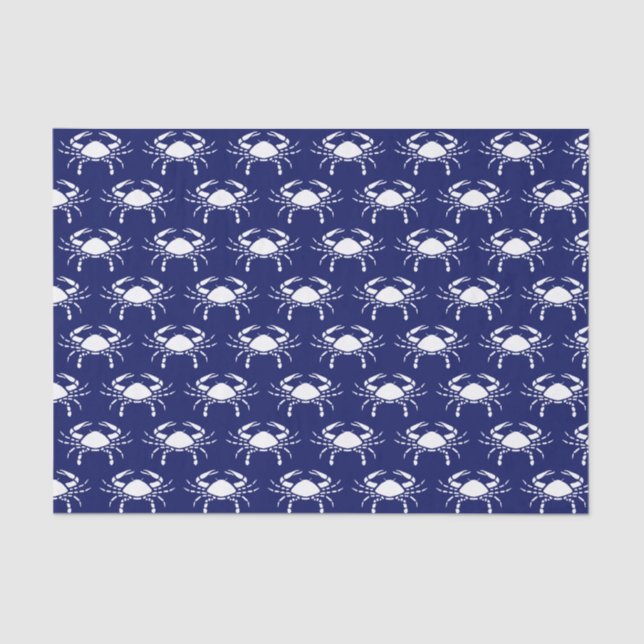 Papel De Seda Silueta de cangrejo #2 Dibujar azul blanco (Anverso)