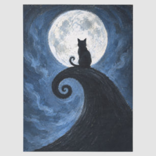 Papel De Seda Silueta de gato negro decoupage de luna llena