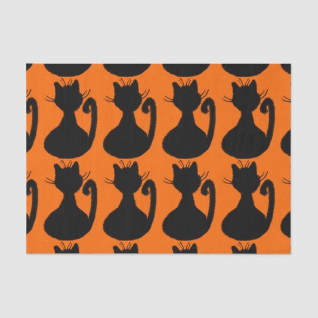 Papel De Seda Silueta de gatos negros en Naranja (Anverso)